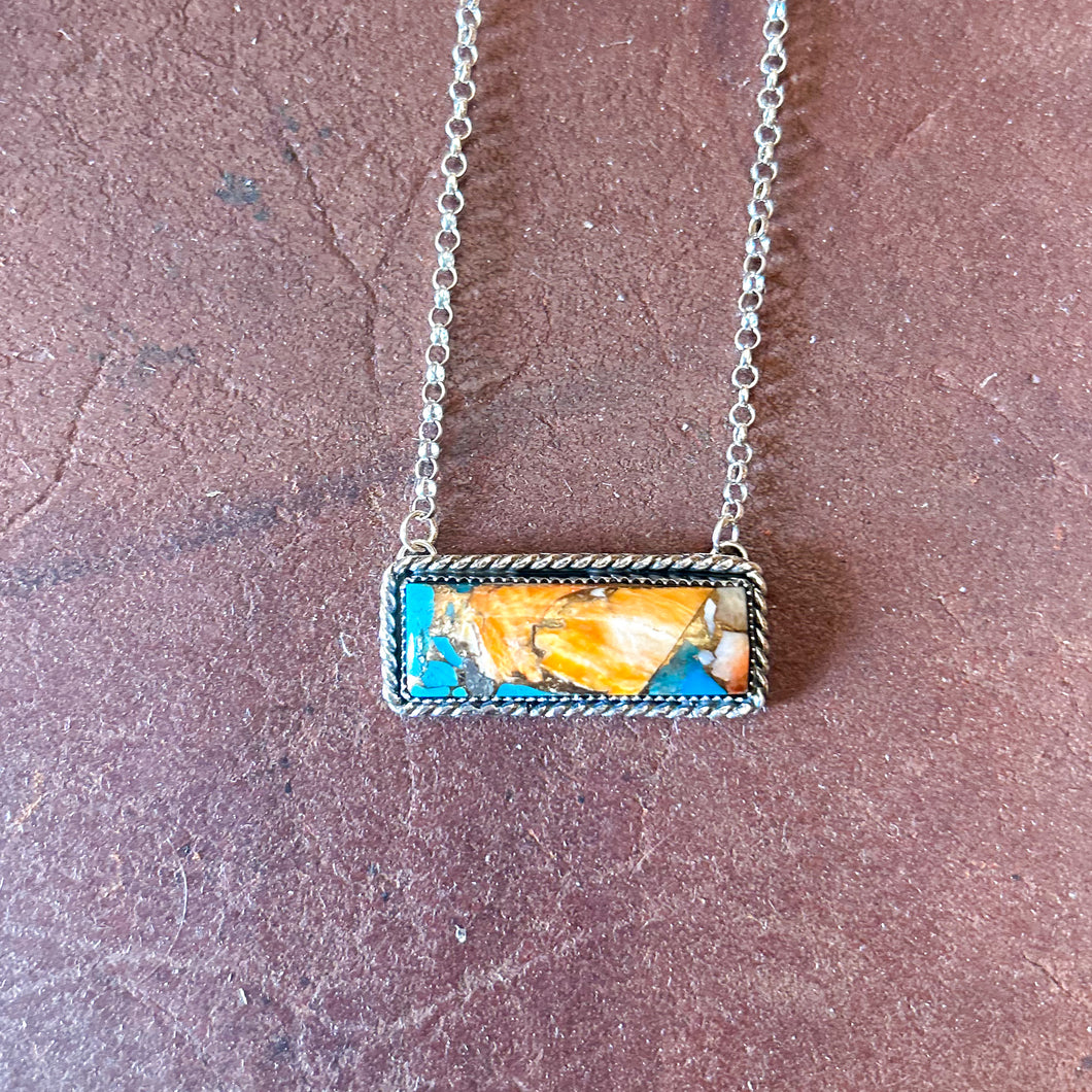 Spiny Oyster/Kingman Turquoise Bar Necklace