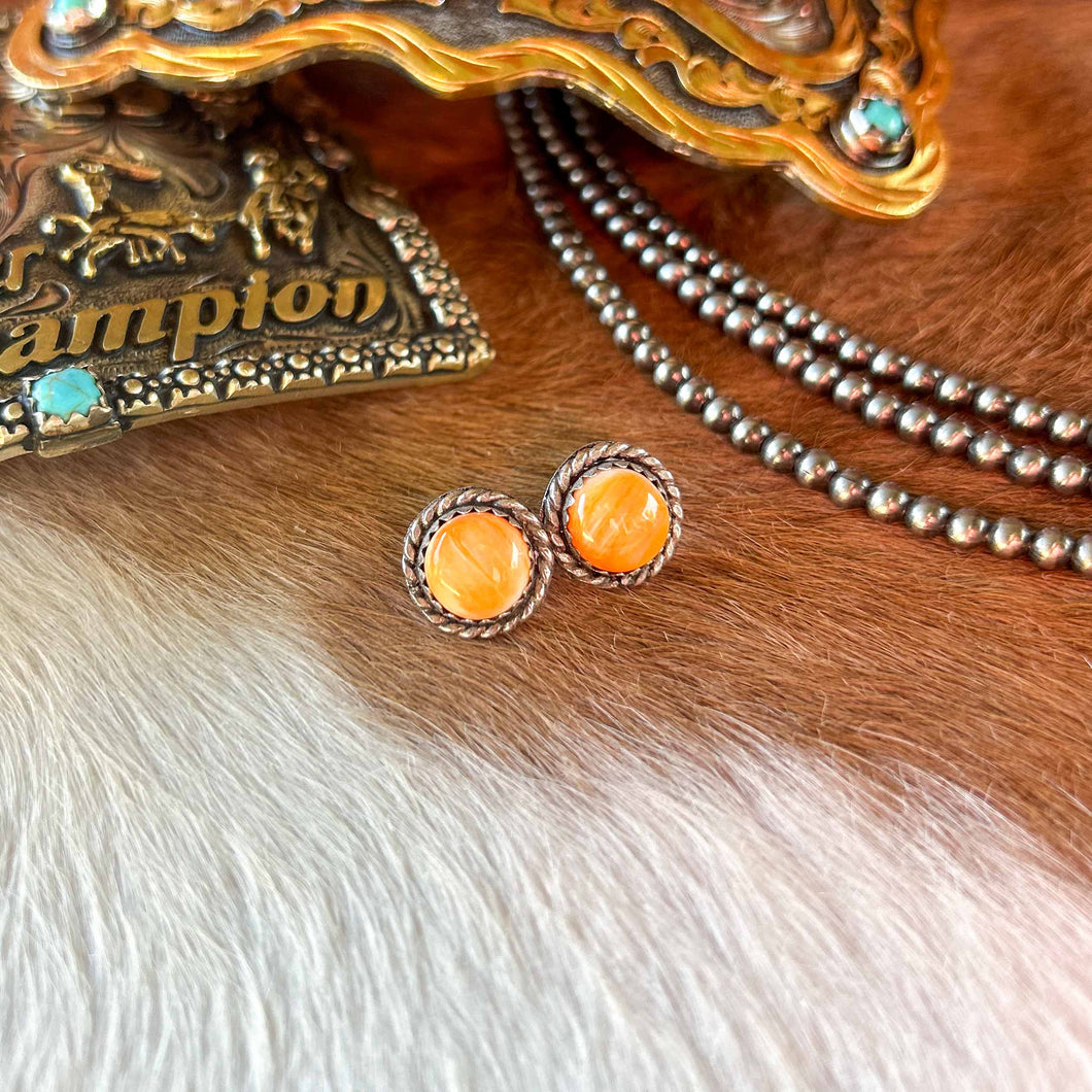 Orange Spiny Oyster Nugget Studs